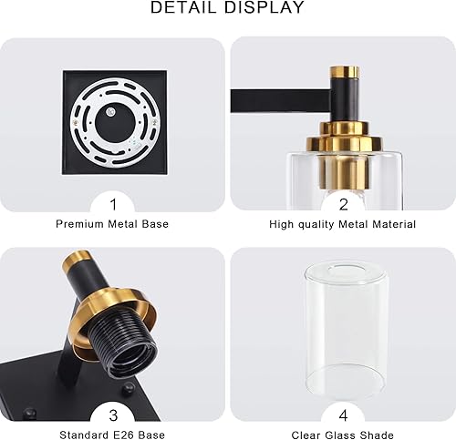 Miniatura 7 de Juego de dos apliques de pared negros y dorados para baño, lámparas de pared de latón, modernas lámparas de pared con pantalla de vidrio, lámparas