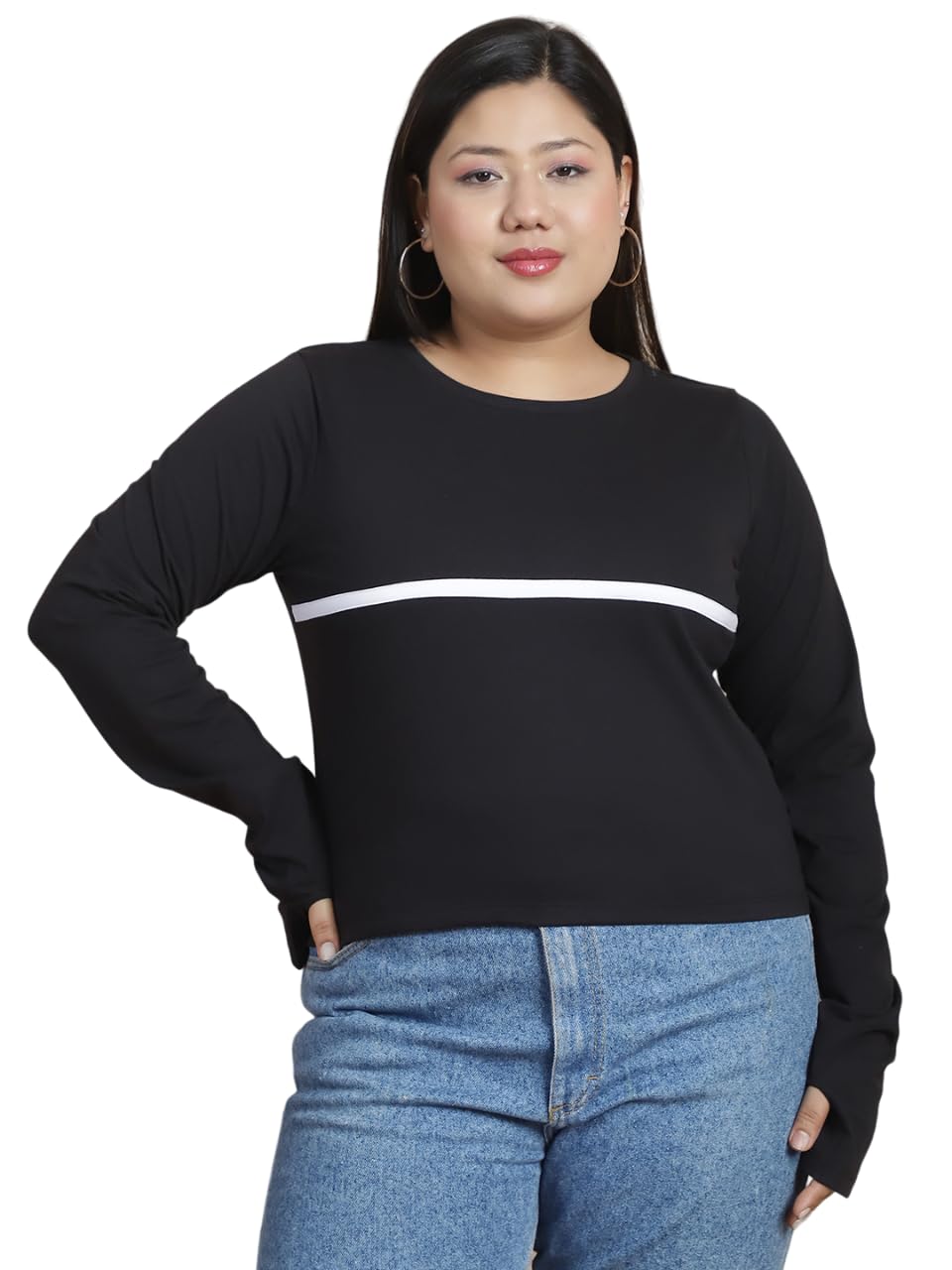 rigo Plus Size Thumbhole Top for Women | Colorblocked, Round Neck, Slim Fit Crop Top for Women | Western Tops for Girls | Gym/Sports Wear Tees & Workout Tops-picture-40