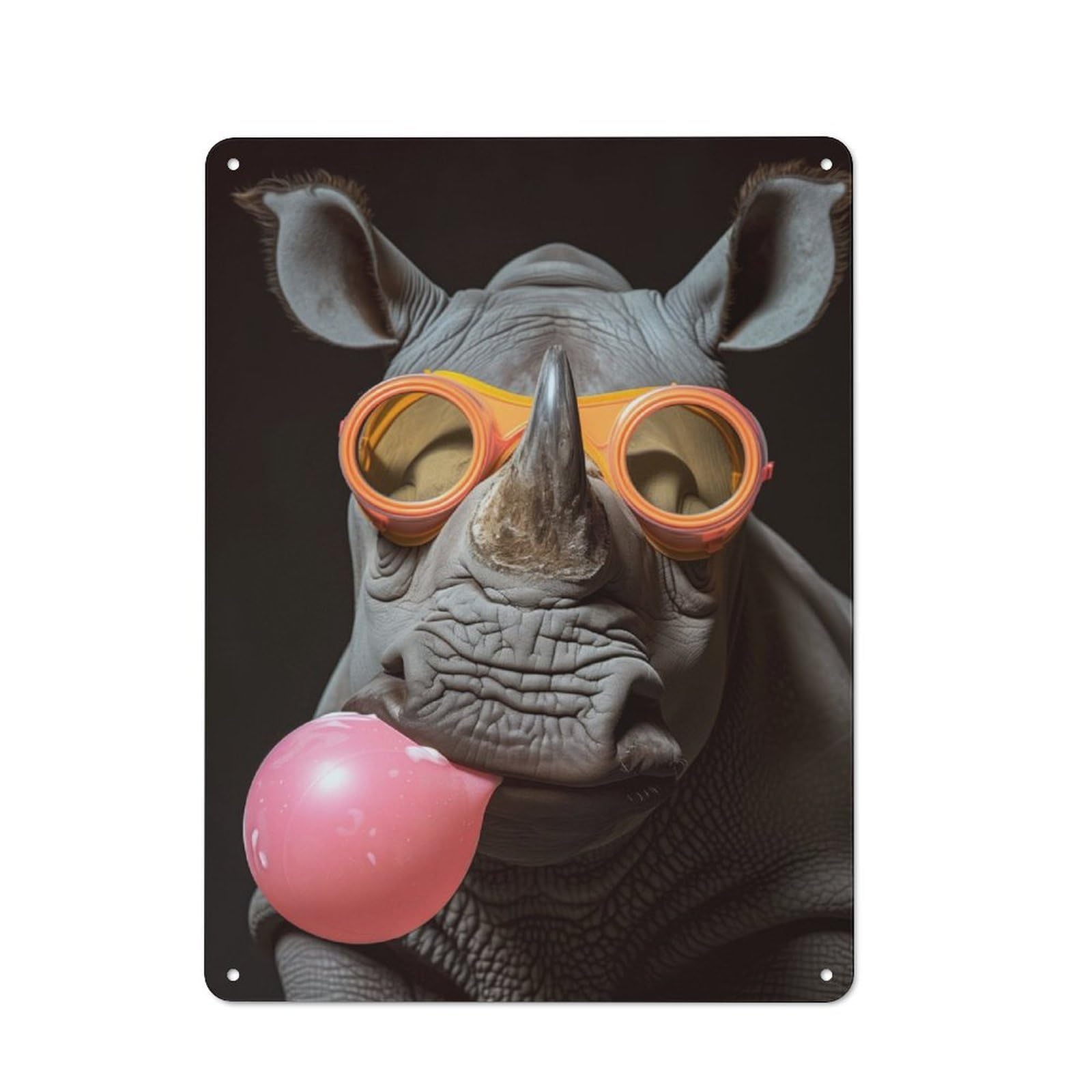 Junmoney Rhino Bubblegum Tin Wall Plaque 40X30cm With For Studio Or Craft Room, For Cooler-Season Styling In Studio And Craft Room