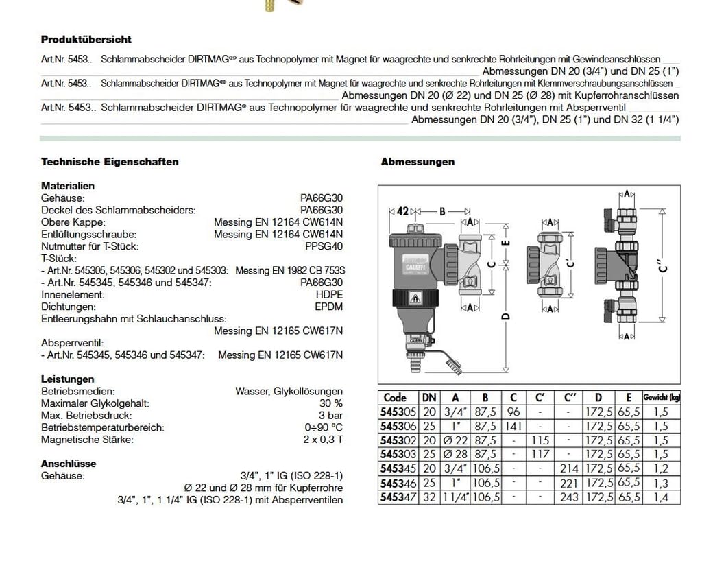Caleffi Dirtmagplus Schlammabscheider 3/4 Zoll mit Magnet und Schmutzfänger aus Technopolymer 545375