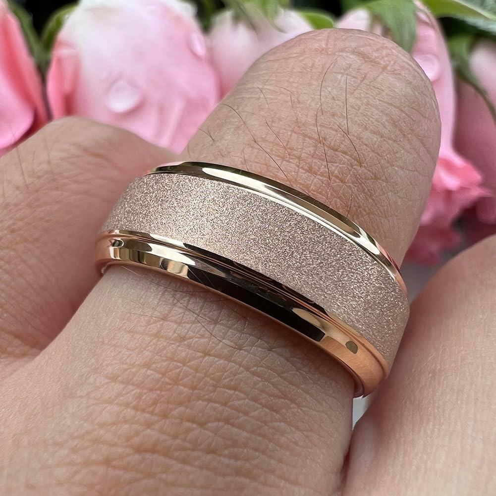 TUTISS 6mm 8mm Black/White/Gold/Rose Gold Tungsten Rings for Men Women Promise Engagement Wedding Bands Sandblasted Finish Stepped Beveled Comfort Fit