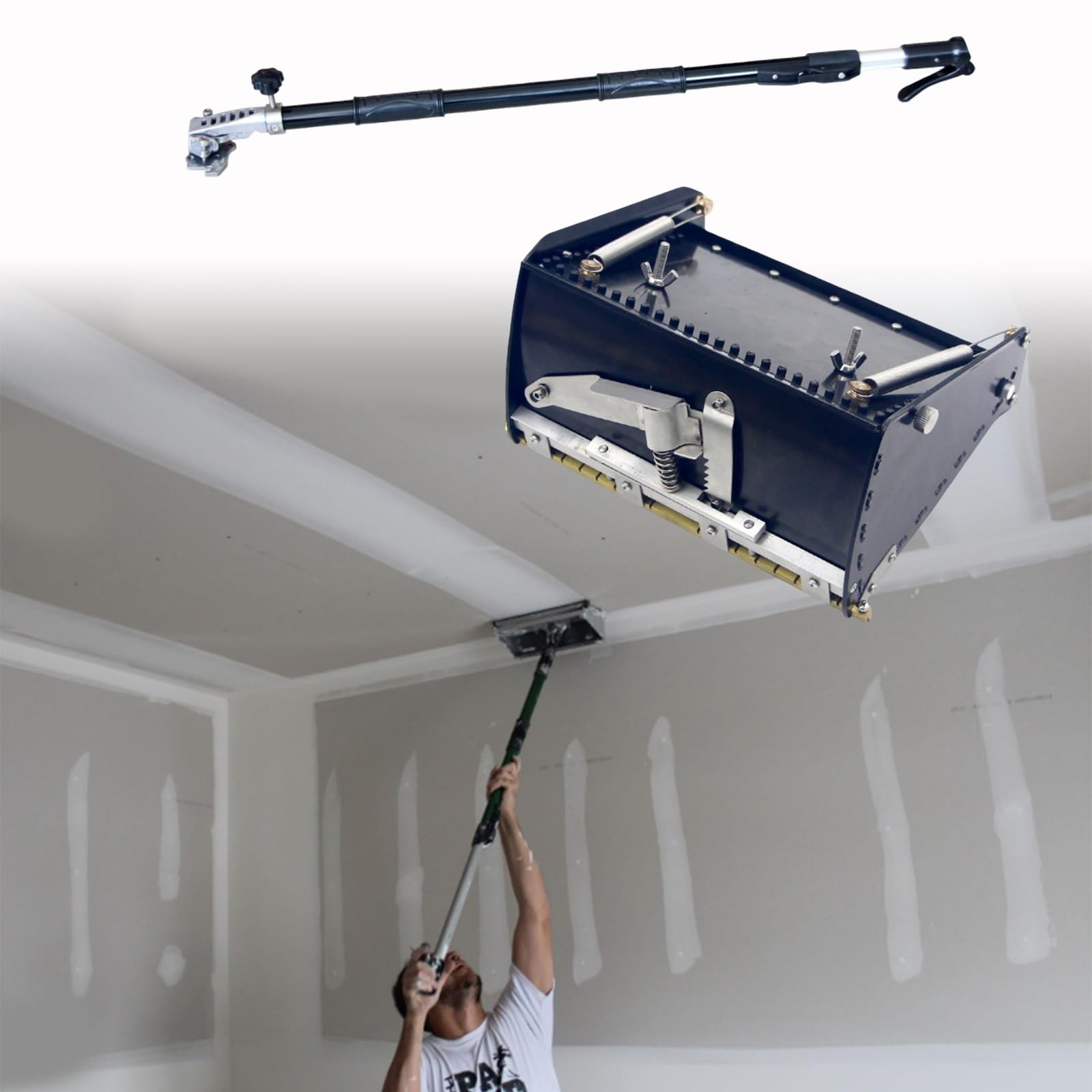 BOOZXCV Drywall Flat Finishing Box, Professional Aluminum Mud Box with Adjustable Extendable Handle for Plasterboard & Sheetrock Wall Ceiling (10)