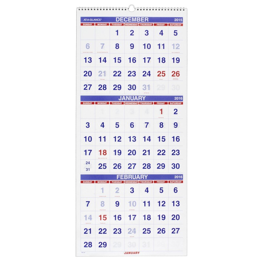 AT-A-GLANCE Wall Calendar 2016, 3-Month Reference, Horizontal, 15 Months, 23.5 X 12 Inch Page Size (PM1428 - View #11
