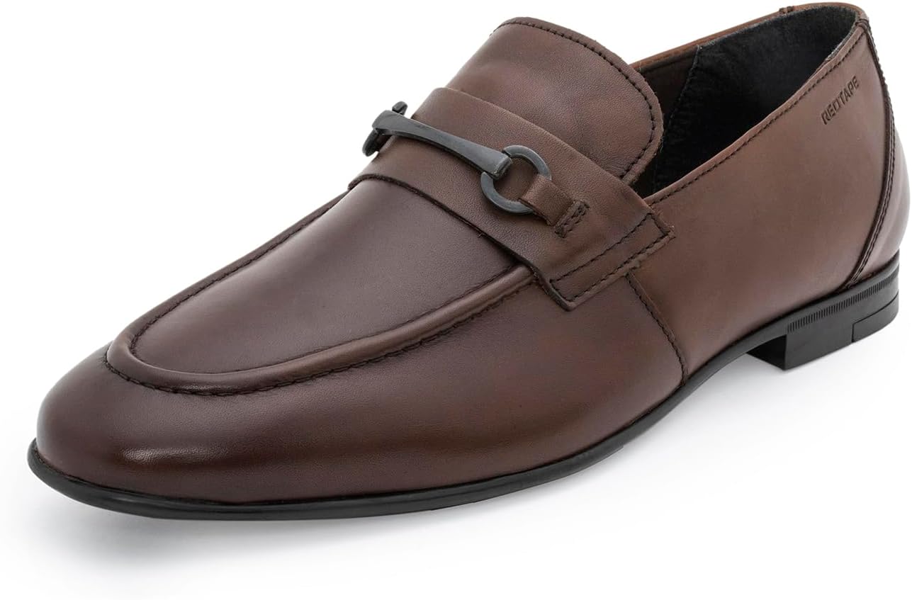 Red Tape Formal Loafers for Men | Real Leather Shoes with Low-Cut Pattern