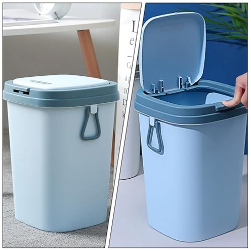 Miniatura 9 de Papelera de baño con tapa de prensa, 8 contenedores de basura para sala de estar, cocina, baño, oficina, color azul cielo