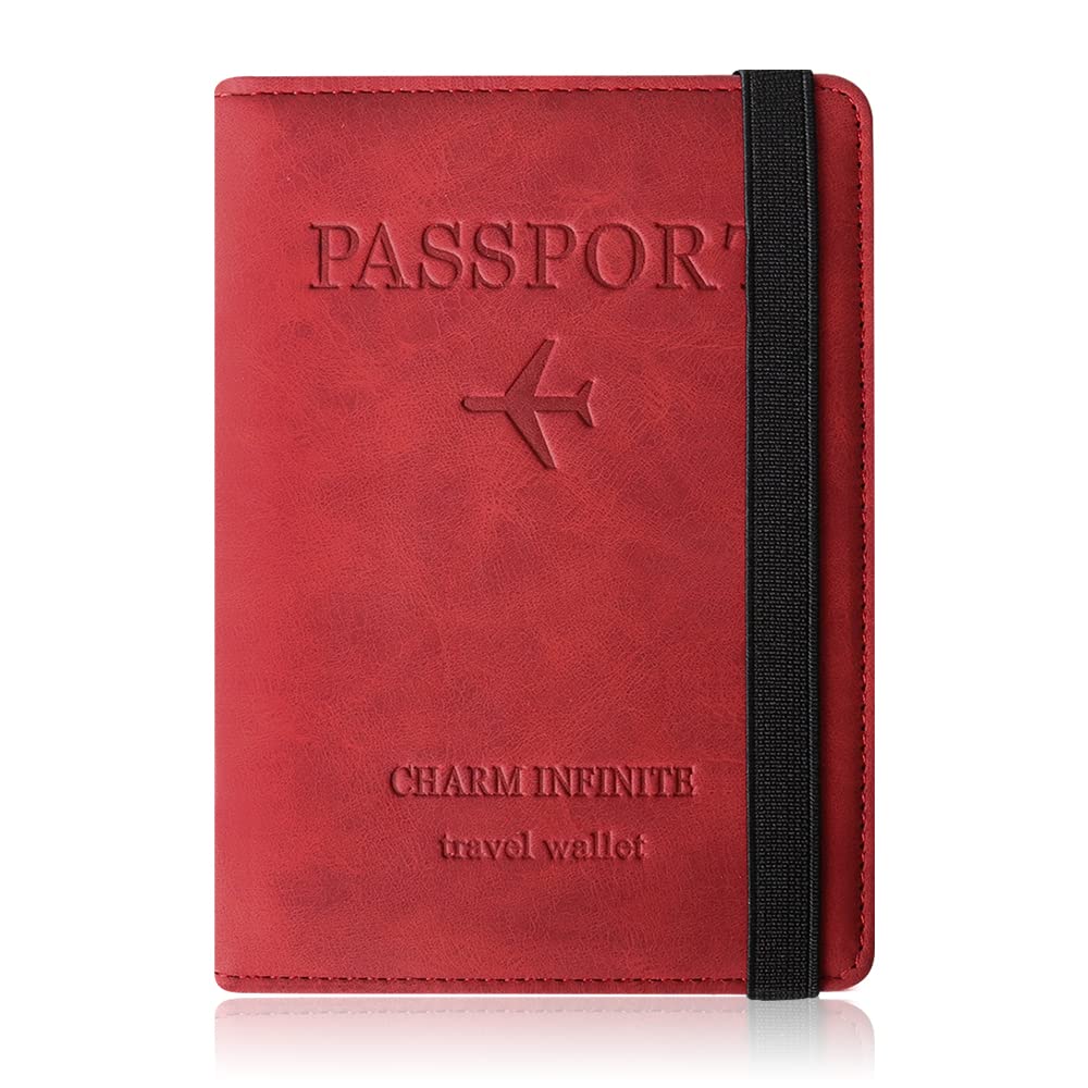 Czyan Passport Cover, Faux Leather Protective Passport with RFID Blocking Protective Cover, Vaccination Card, Protective Case for Credit Cards, ID and Travel Documents, red, Classic
