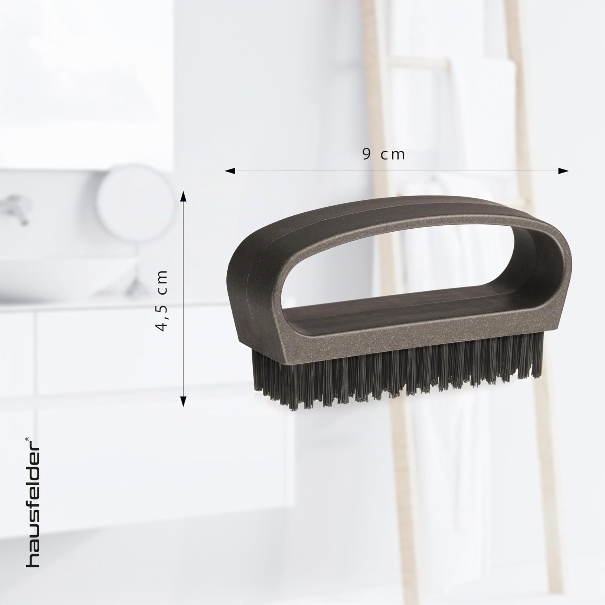 Hausfelder Set di 4 spazzole per unghie con manico, per la pulizia di unghie, mani, piedi e scarpe (set da 4 pezzi, nero antracite)