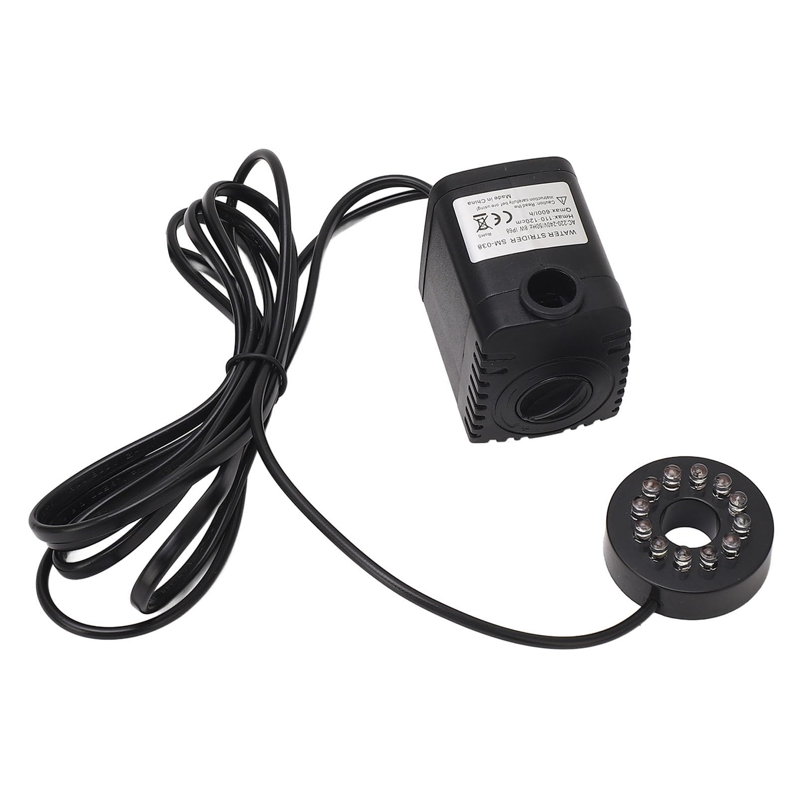 Bomba Sumergible 600LPH Bomba de Agua de Fuente Ultra Silenciosa con Luz LED, Decoración de Pecera de Acuario para Fuentes de Interior (Enchufe europeo 220-240V)