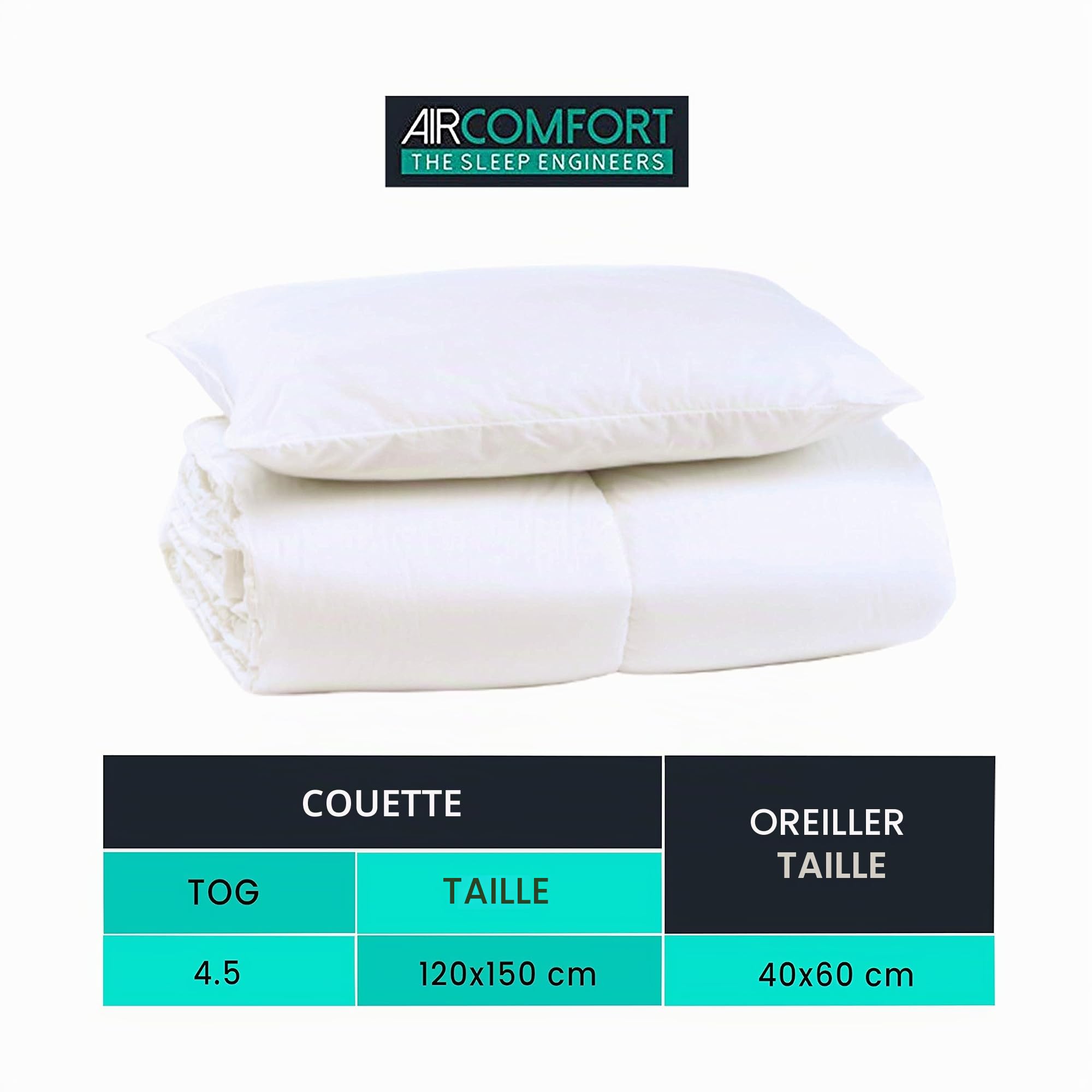 Parure de lit pour bébé avec housse de couette et taie d'oreiller hypoallergénique 4,5 tog ultra respirante (120 x 150 cm) Blanc