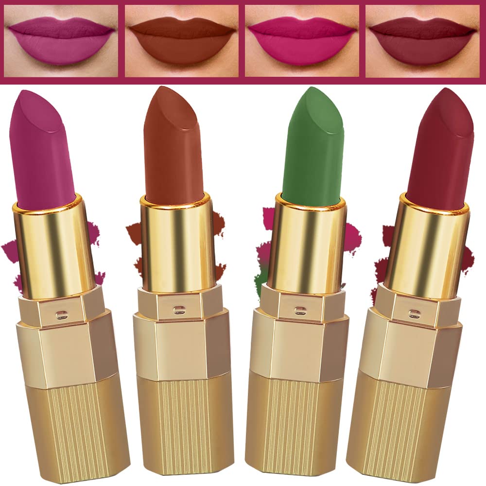 FORFOR® Xpression Matte Lipstick Highly Pigmented,Creamy Texture,Combo of 4 (Brown Nude ,Magenta ,Maroon Wine ,Natural Pink)