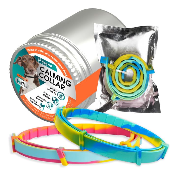 Calming Collar for Dogs – Fast-Acting, Lasts 60 Days, Choke-Free Design, Pheromone-Infused for Anxiety & Stress Relief – Dog Pheromone Collar for Small, Medium & Large Dogs (2Aurora+1Rainbow, 3 Pack)