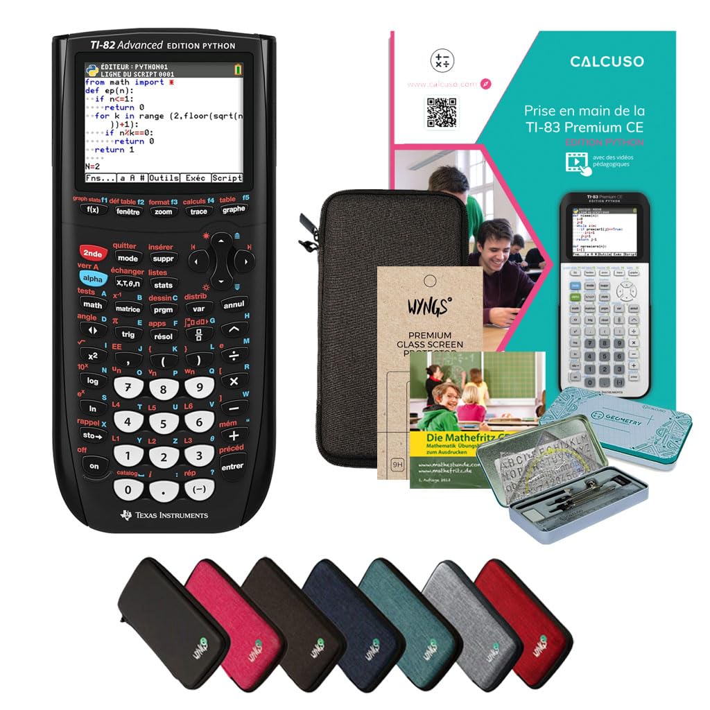 CALCUSO Paquete Prémium Gris Oscuro con Calculadora Grafica TI 82 Advanced Python Edition