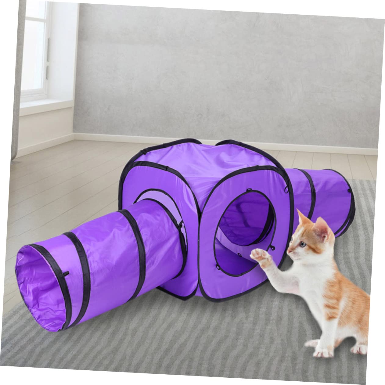 POPETPOP 3 Stück Interaktives Katzenspielzeug mit Doppeltem Tunnel aus Polyester und Stahl Draht Tragbar und Reißfest für Kätzchen und Katzen zur Beschäftigung
