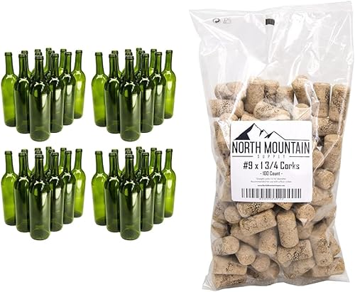 North Mountain Supply Botella de vino de vidrio de 25.4fl oz con acabado de corcho de fondo plano y uva amorim NMS #9 de alta calidad, corcho