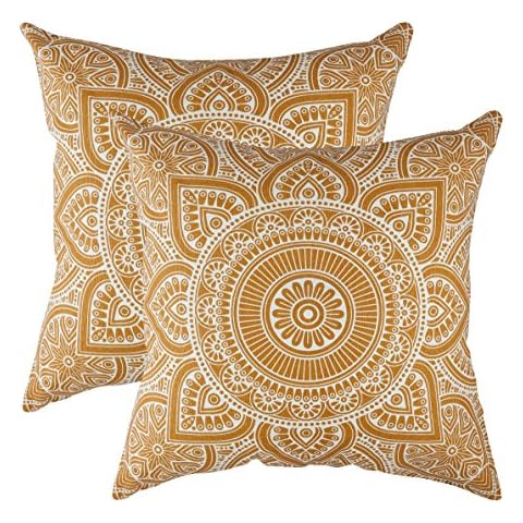 TreeWool Mandala Accent Fall Winter 18x18 Set of 2 Decorative Throw Pillow Covers 100% Cotton Home Decor Pillowcases for Sofa Couch (Mustard) Cover