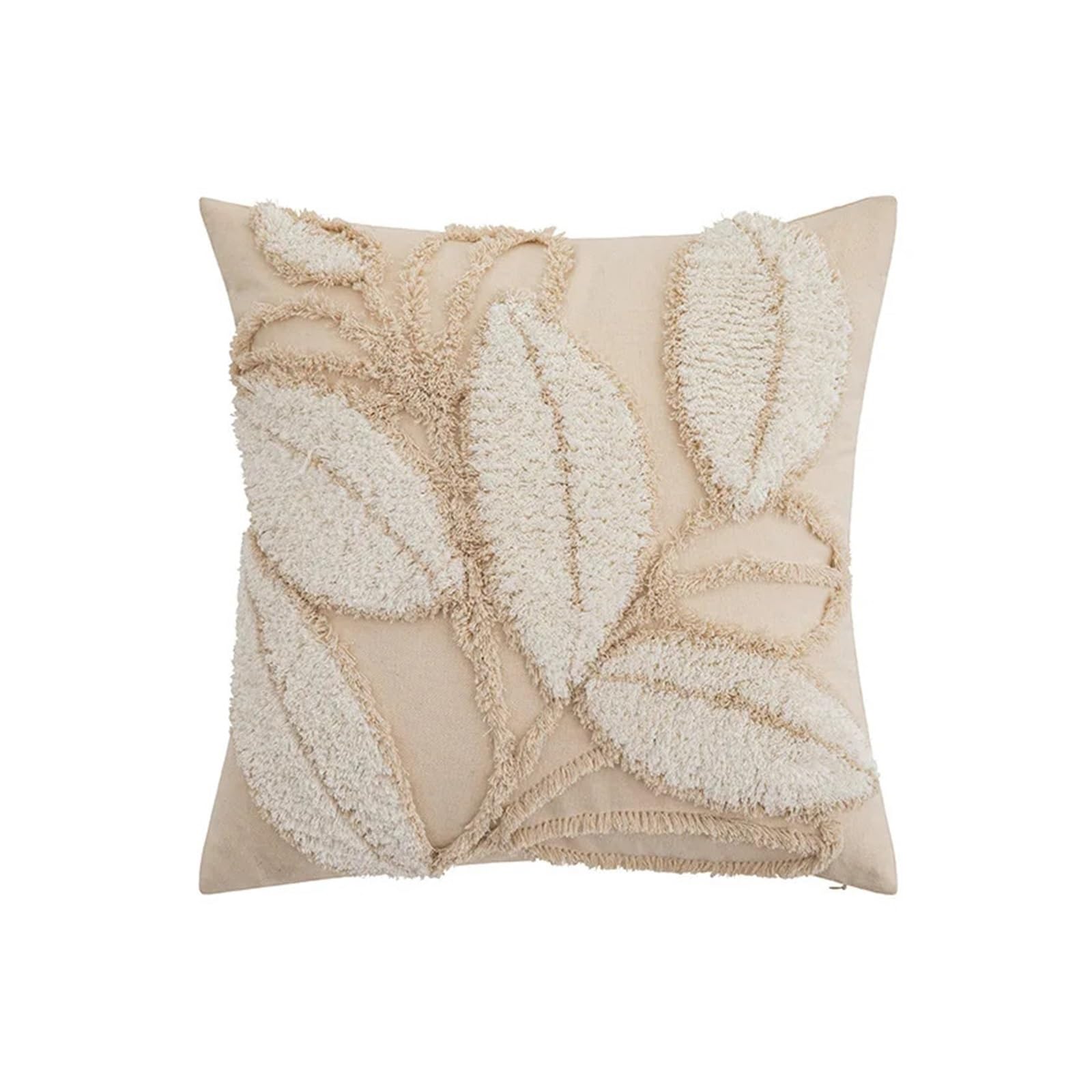 45x45cm Leaves Tufted Cushion Cover Home Decor Decorative Pillowcase Sofa Living Room Pillow(White)