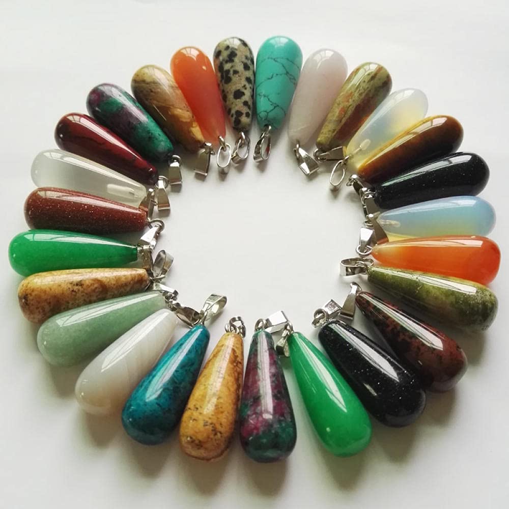 WANM Ciondoli per Collane con Goccia d'Acqua in Pietra Naturale Mista da 50 Pezzi per Gioielli Che Fanno Fascino Tiger Eye Opal Onyx