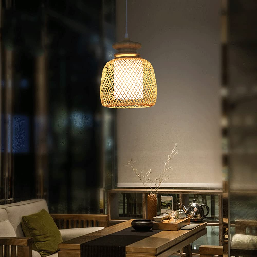 Lampa wisząca LED E27, ręcznie tkana bambusowa latarnia z naturalnego rattanu, bambusowy klosz, hotelowa herbaciarnia dekoracyjna lampa (1 szt., 23 cm)