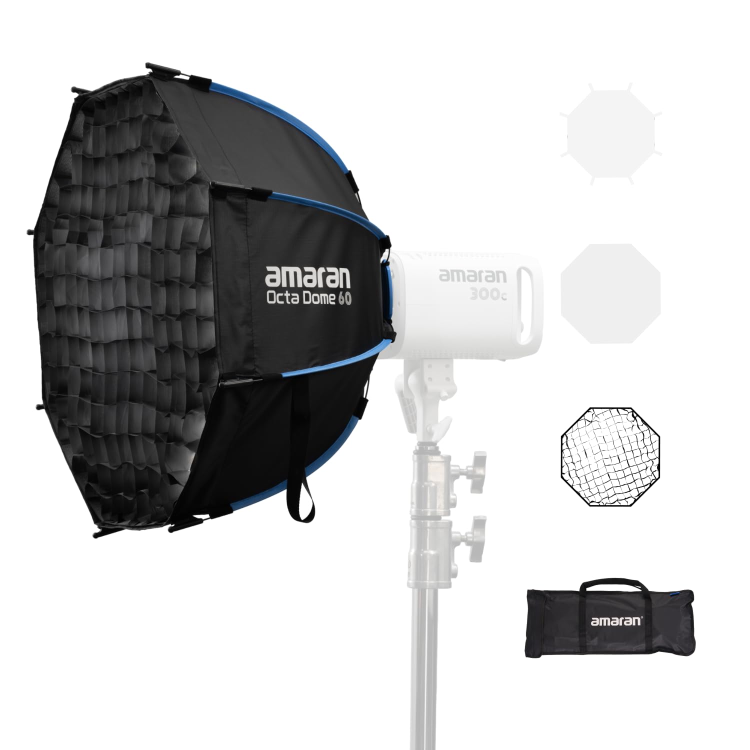 Amaran Octa Dome 60 Softbox Ottagonale con Attacco Bowens, Modificatore di Luce Rapido con Diffusione & Griglia per Ritratti & Interviste, Portatile con Borsa