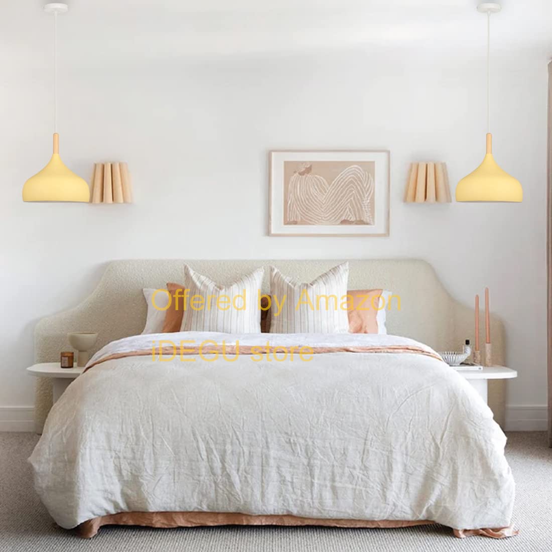 iDEGU Retro hanglampen, 24 cm, modern, Scandinavische stijl, plafondlamp, E27, metaal, hout, hanglamp, voor slaapkamer, eetkamer, keuken, woonkamer, 2 stuks (2 stuks, oranje/geel