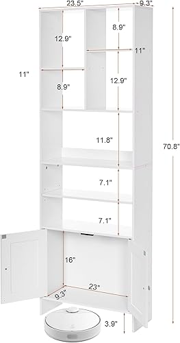 Miniatura 3 de BEWISHOME Boocase de 6 niveles altos con puertas, estantería blanca con gabinete de gran espacio de almacenamiento, estantes para libros, estante