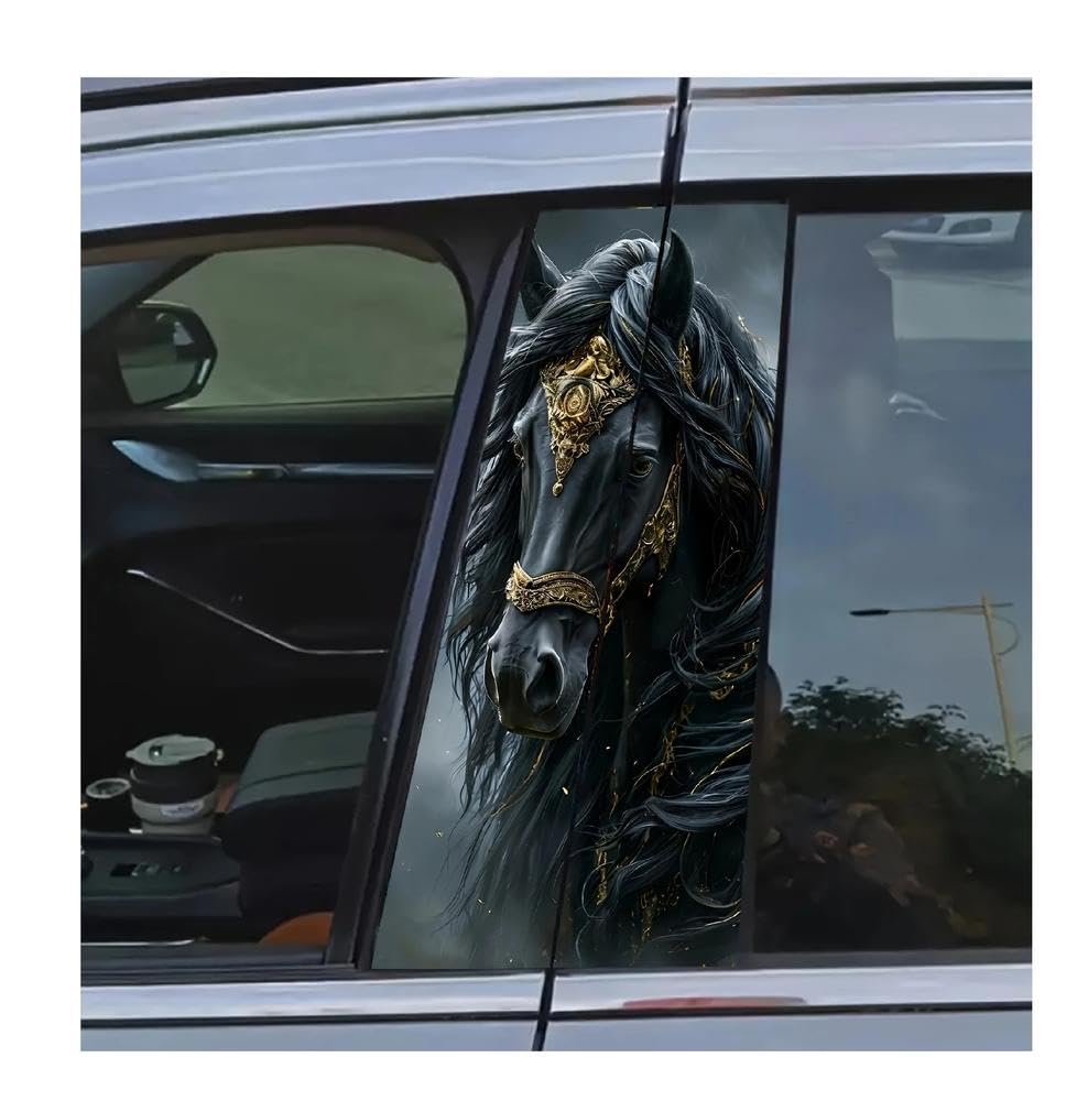 Bertdcx One Color Set Of Majestic Black Horse Vinyl Door Post Stickers B-Pillar Auto Parts