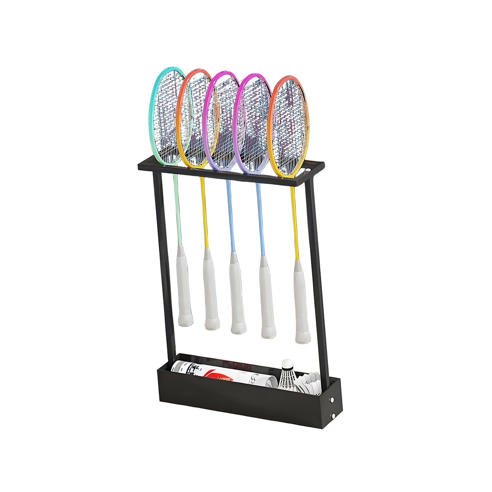 Supporto for attrezzature sportive da pavimento, robusto porta racchette/palline con cestino portaoggetti inferiore, for riporre attrezzi in palestra
