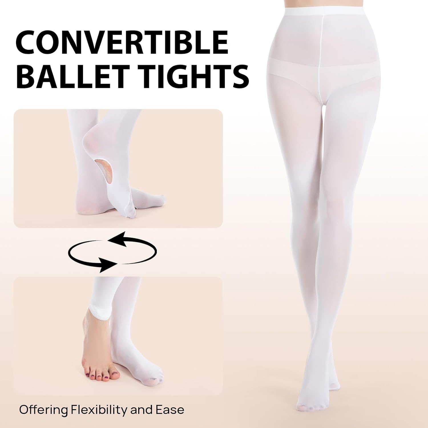 MANZI Womens Girls Solid Color Comfortable Convertible Ballet Tights 1-3 Pairs Pack - Image 3