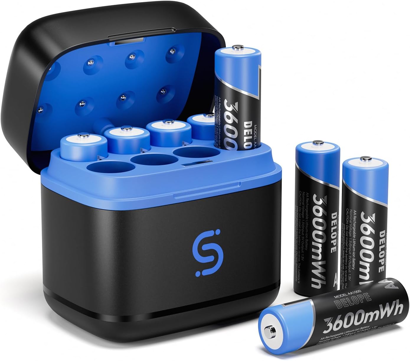 AA Batteries with Charger, Rechargeable AA Lithium Battery with Integrated Charging Storage Box Support Charging NiMH-Battery (Charger and 8 Pack AA Batteries)