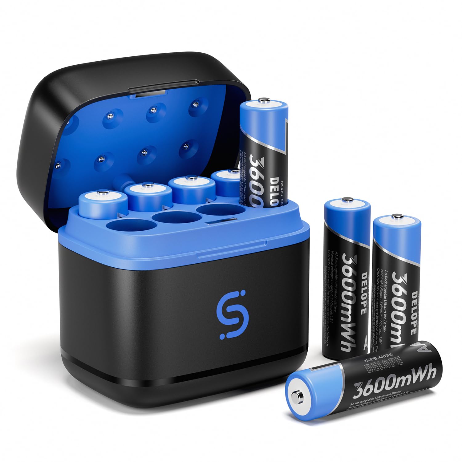 pengguo AA Batteries with Charger, Rechargeable AA Lithium Battery with Integrated Charging Storage Box Support Charging NiMH-Battery (Charger and 8 Pack AA Batteries)