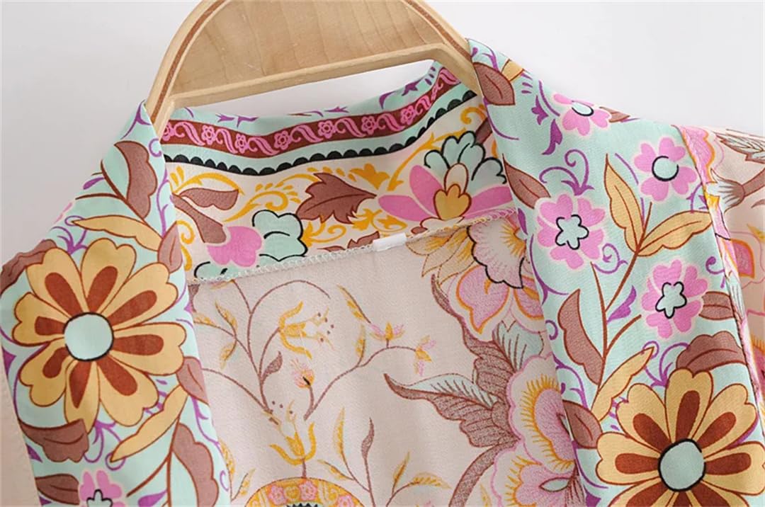 Disimlarl Kimono da donna con stampa a pipistrello, da spiaggia, stile bohémien, con scollo a V, fascia per bikini