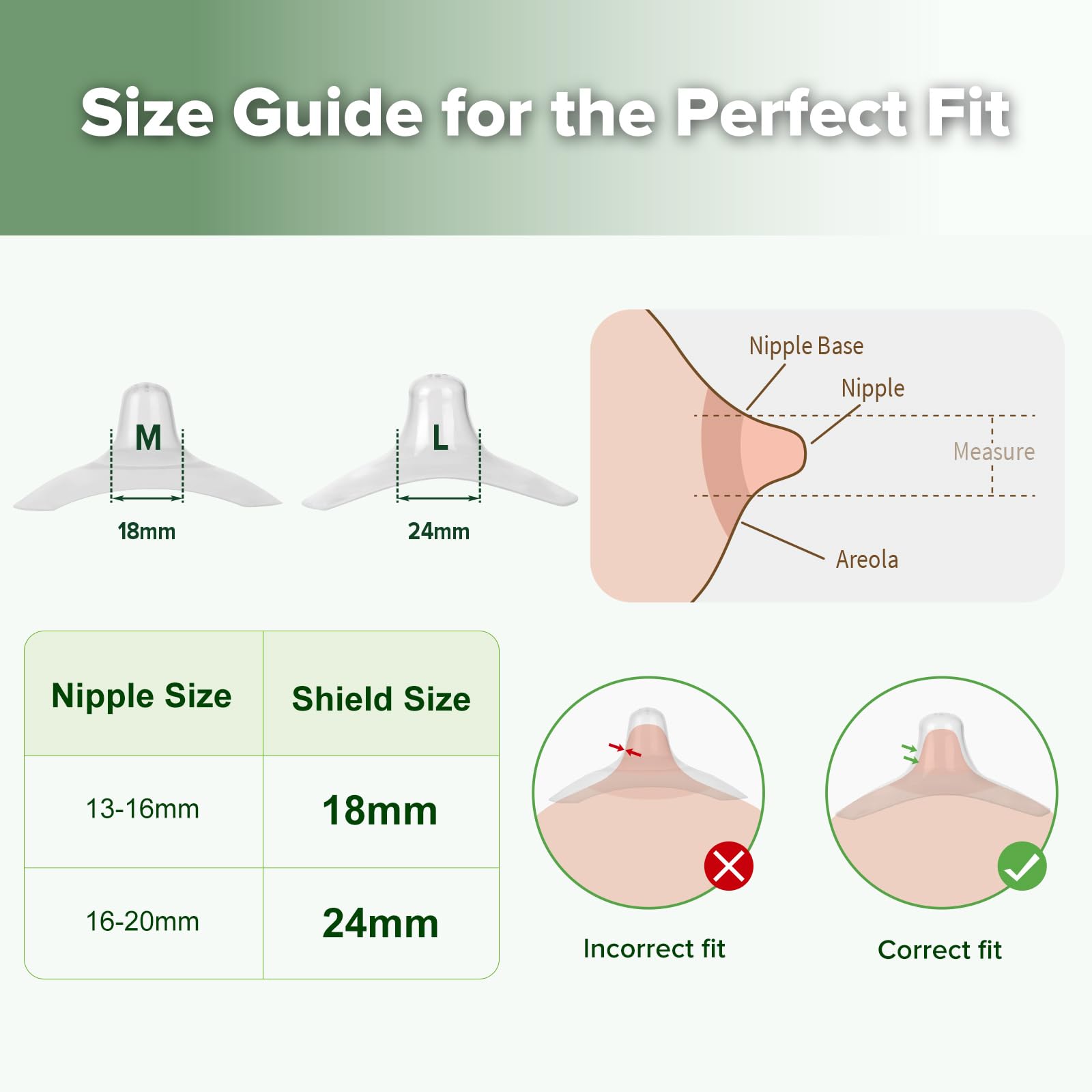 haakaa Nipple Shield Combo per neonati allattamento al seno, in silicone, per difficoltà durante l'allattamento, con borsa per il trasporto, base rotonda e ultra thin, 24 mm