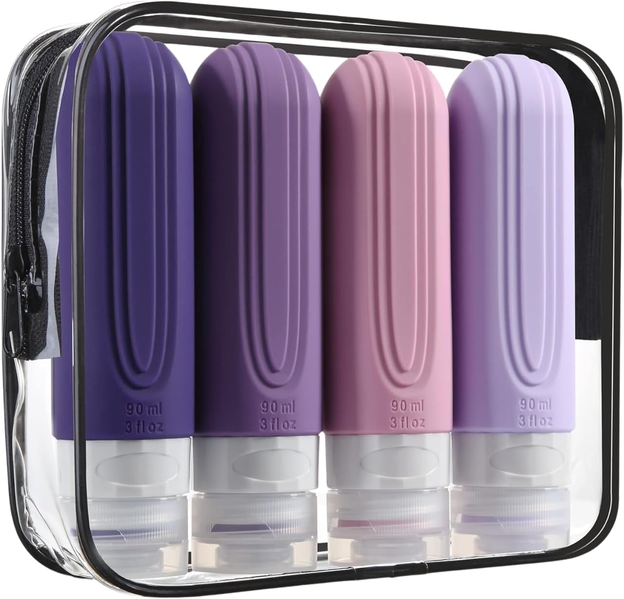 Silicone Travel Bottles for Toiletries With Labels & Clear Toiletry Bag