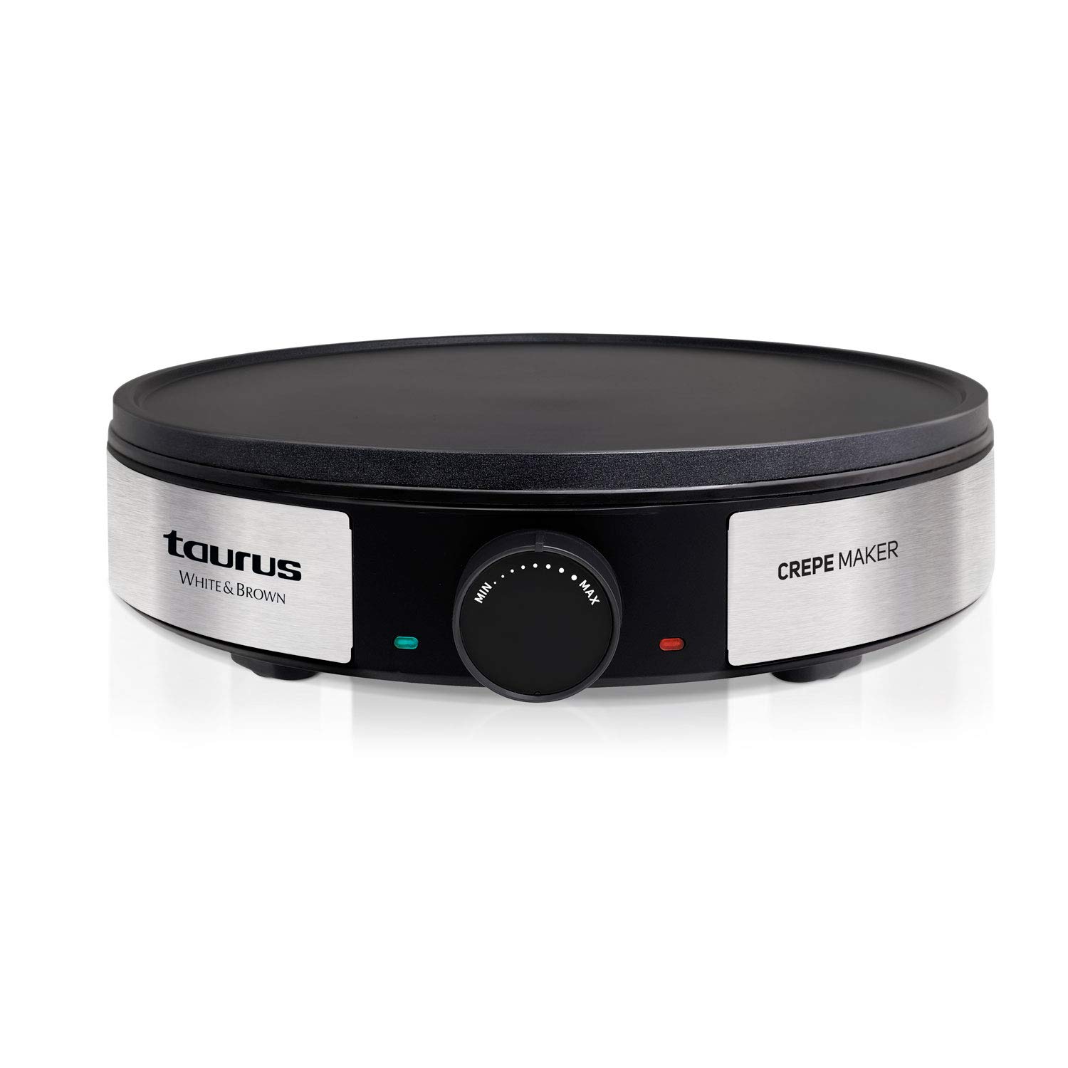 Taurus S164 - Crêpière électrique 1200W, Thermostat réglable, Plaque antiadhésive de 30cm, Stockage vertical, Voyant fonctionnement et température, Spatule et râteau en bois : Taurus