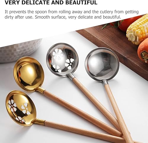 Miniatura 9 de UPKOCH Juego de cucharones para ollas calientes cucharas ranuradas con soporte para cucharas de acero inoxidable mango largo cuchara caliente