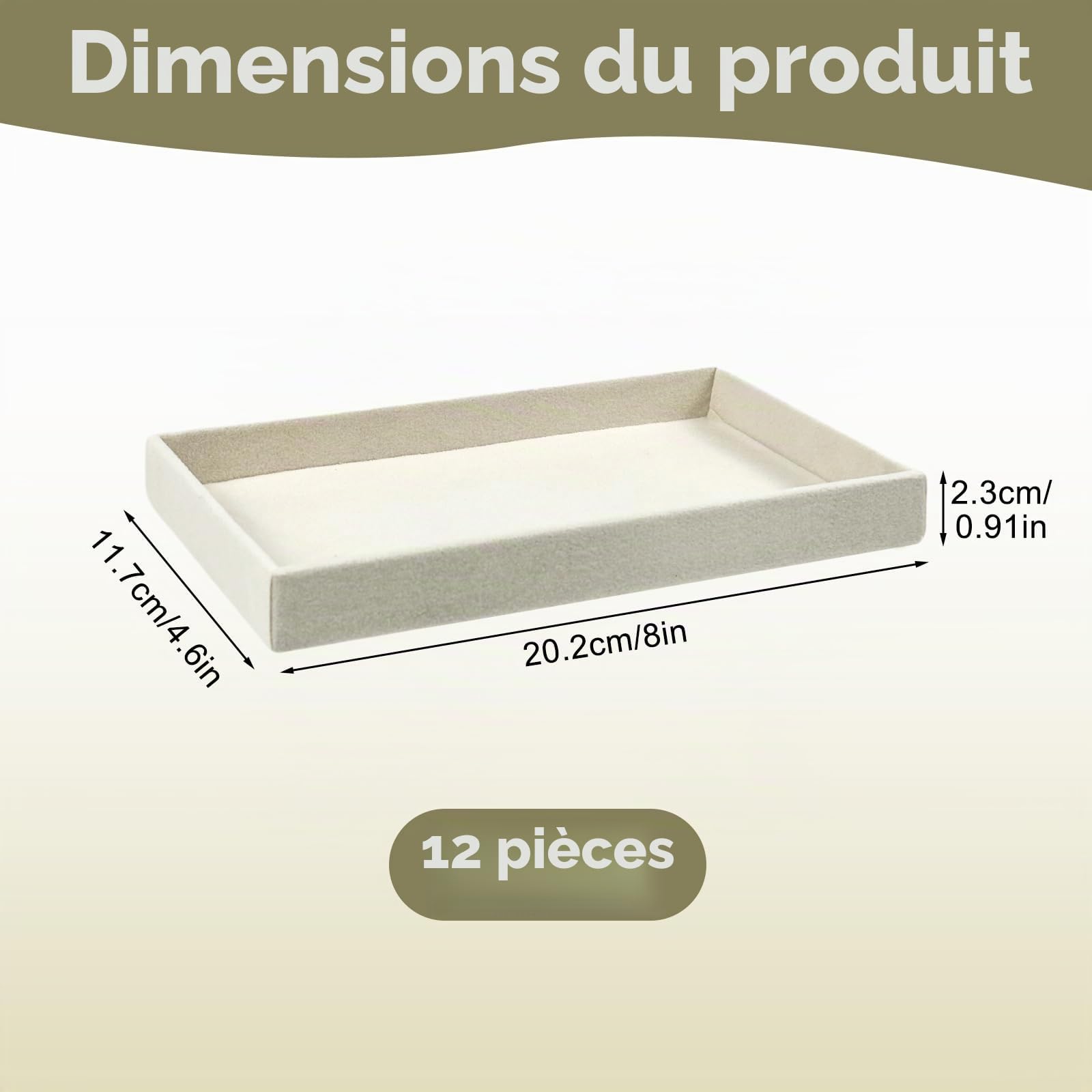 Lot de 12 plateaux à bijoux en velours de qualité supérieure, empilables, de 21,1 x 12,7 x 2,5 cm, inserts organisateurs de tiroirs à bijoux pour femmes et filles, plateaux de rangement et