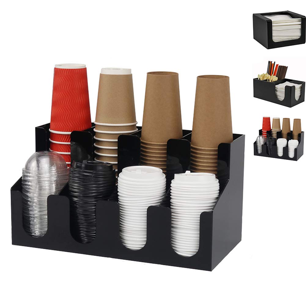 AP.DISHU Breakroom Coffee Condiment And Cup Storage Organizer. Made of Acrylic, for Storing Coffee Cups, Coffee Capsules, Tea Bags, Sugar And More,#c