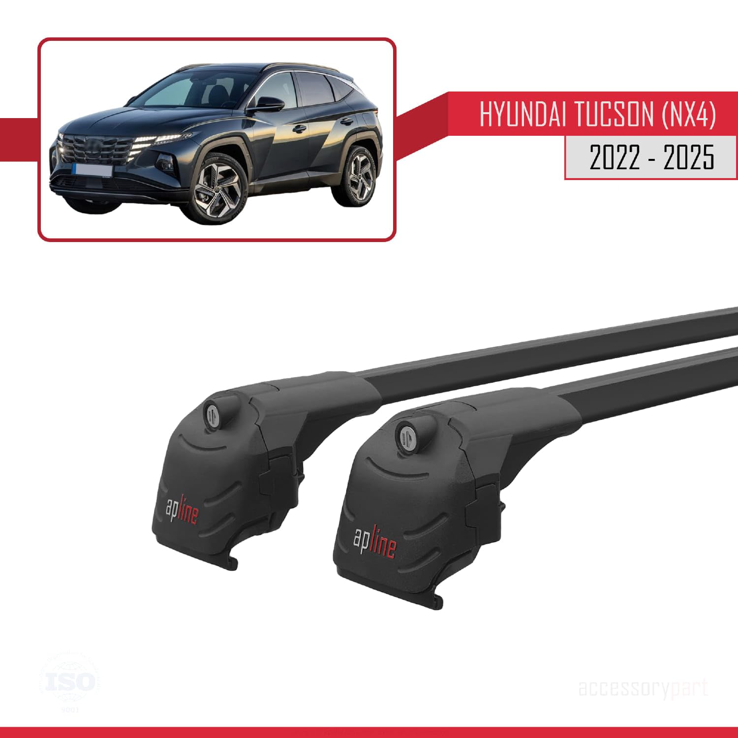Compatible con Hyundai Tucson 4 (NX4) 2022-2026 Modelo Ace-2 Barra de Techo Auto Portaequipajes Barras Transversales Negro Aluminio 2 Barras