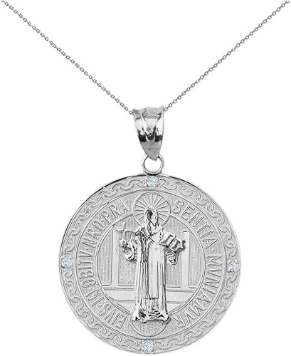 Medalla De San Benito Saint St Benedict 925 Sterling Silver Coin Necklace (1")