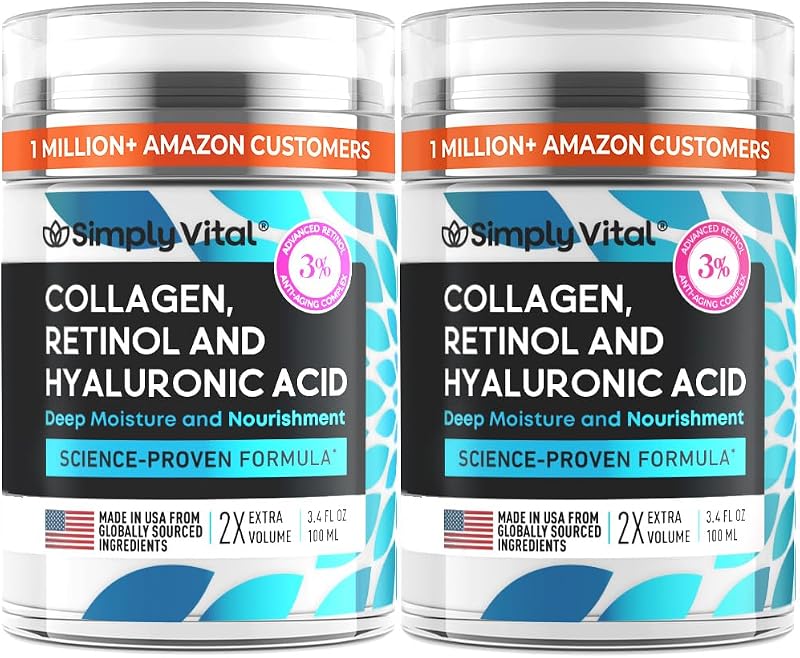 Hidratante facial SimplyVital com retinol, colágeno e ácido hialurônico, 2 unidades de 3,4 oz