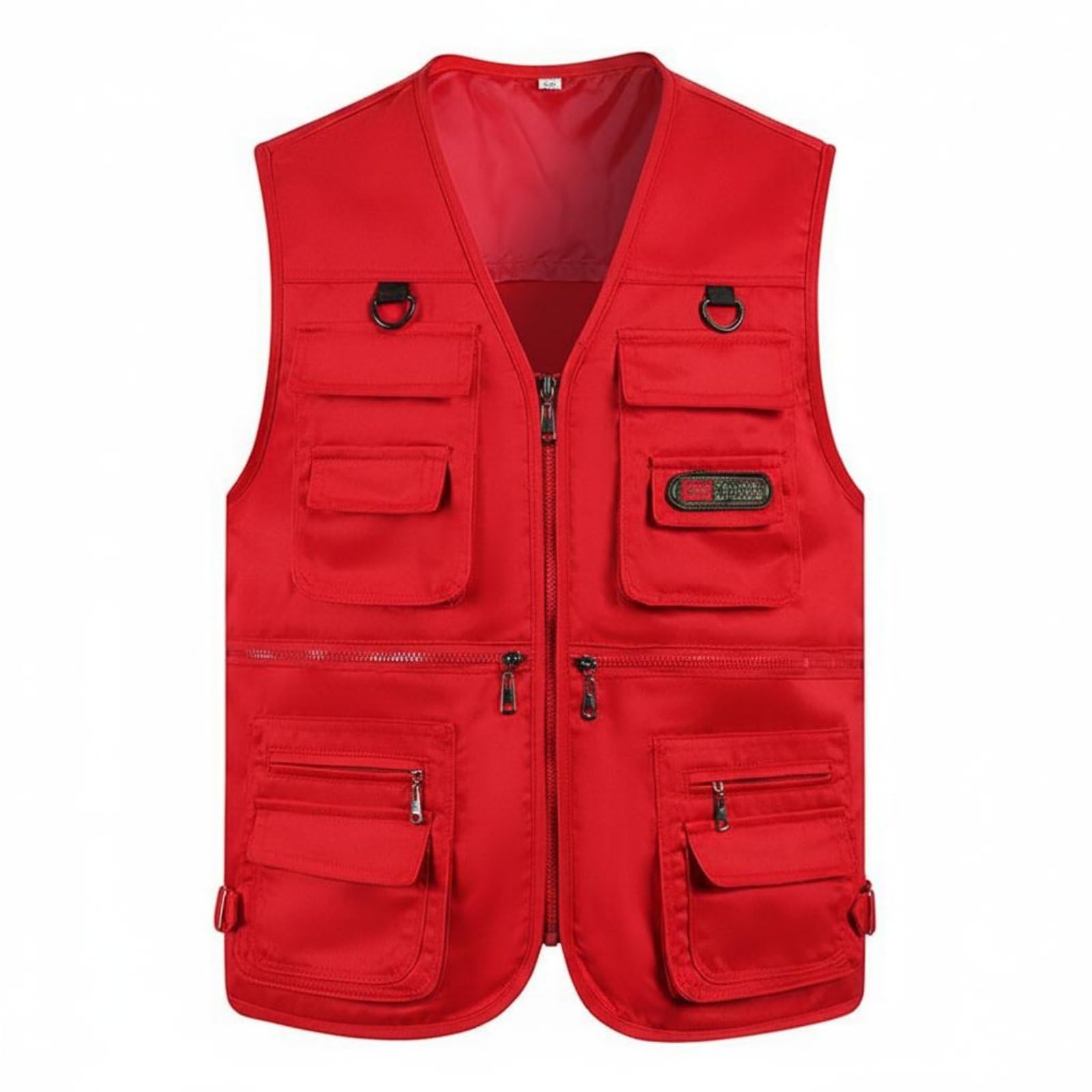 Loose Fit Multi-Pocket Fishing Vest Plus Size Available Photographer's Travel Vest Lightweight Outdoor Work Gilet Zipper Closure for Fishermen, Photographers, Hiking, Red, Xl-image-12
