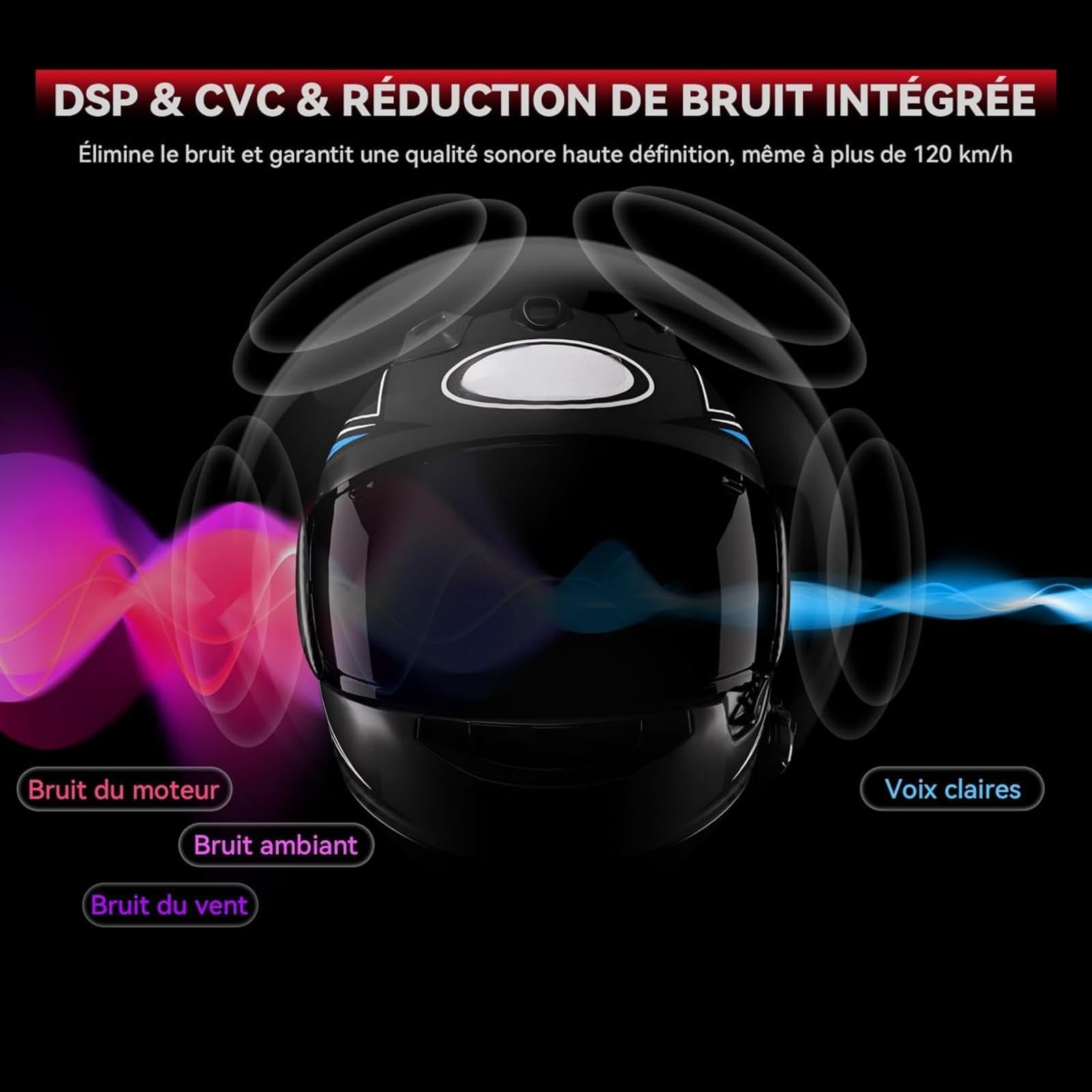 Casco Moto Bluetooth Interfono Moto con Batteria a Lunga Durata e Accoppiamento Intercom con Telefono Cellulare Bluetooth, Tecnologia Avanzata di Controllo del Rumore, Funzionamento Vivavoce