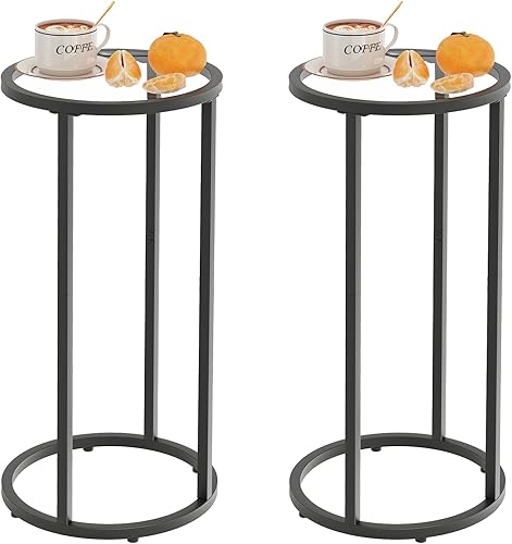 Miniatura 11 de Easy Paws Mesa auxiliar de C, mesas auxiliares de vidrio para sofá de sala de estar, mesa auxiliar redonda de sofá con marco de metal, pequeña mesa