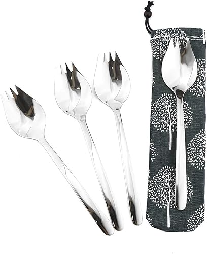 4 tenedores plateados para uso doméstico, campamento, viajes, senderismo, cuchara de acero inoxidable 1810, cuchara de postre de fideos, juego de
