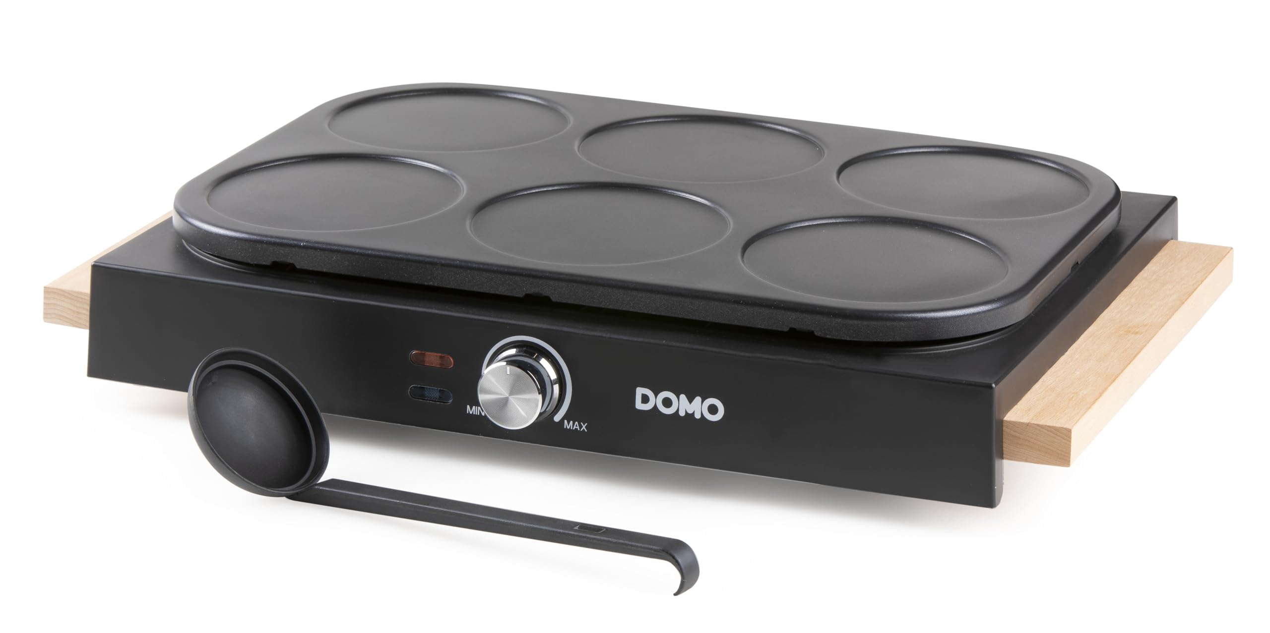 DOMO DO8717P Pancake Maker avec Design en Bois - Crepiere Electrique - Inclusive spatules en bois et louche - 6 P