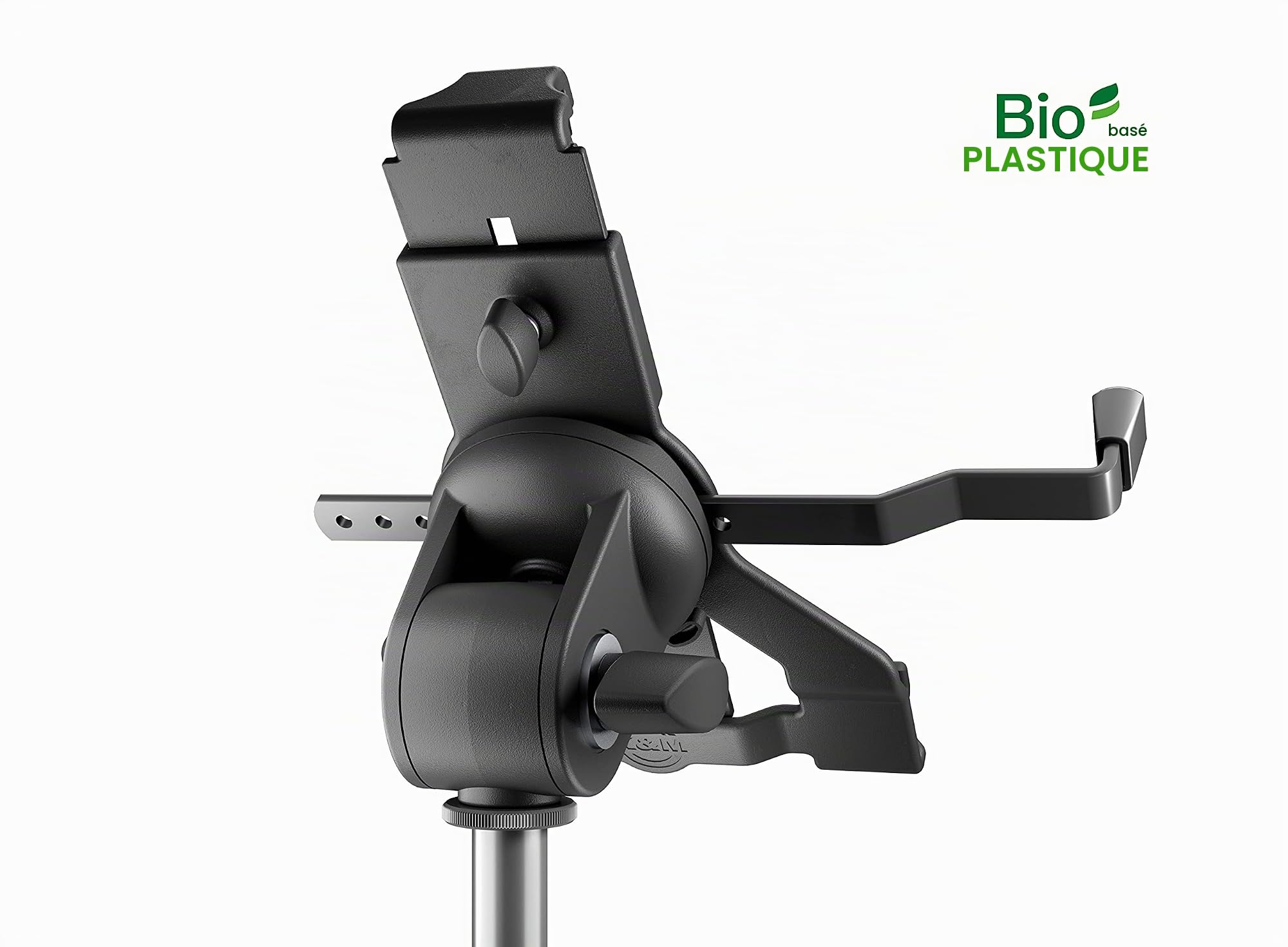 K&M 19744 Support pour pied de tablette PC Noir, plastique biosourcé - Support de tablette pour pied avec filetage 3/8" ou 5/8".