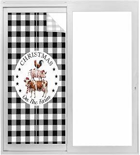 Christmas Animal Window Privacy Film, Farm Cow Pig Chicken Black White Plaid Static Window Clings Non-Adhesive Reusable Decorative Windows Decals for Room, 18x39in