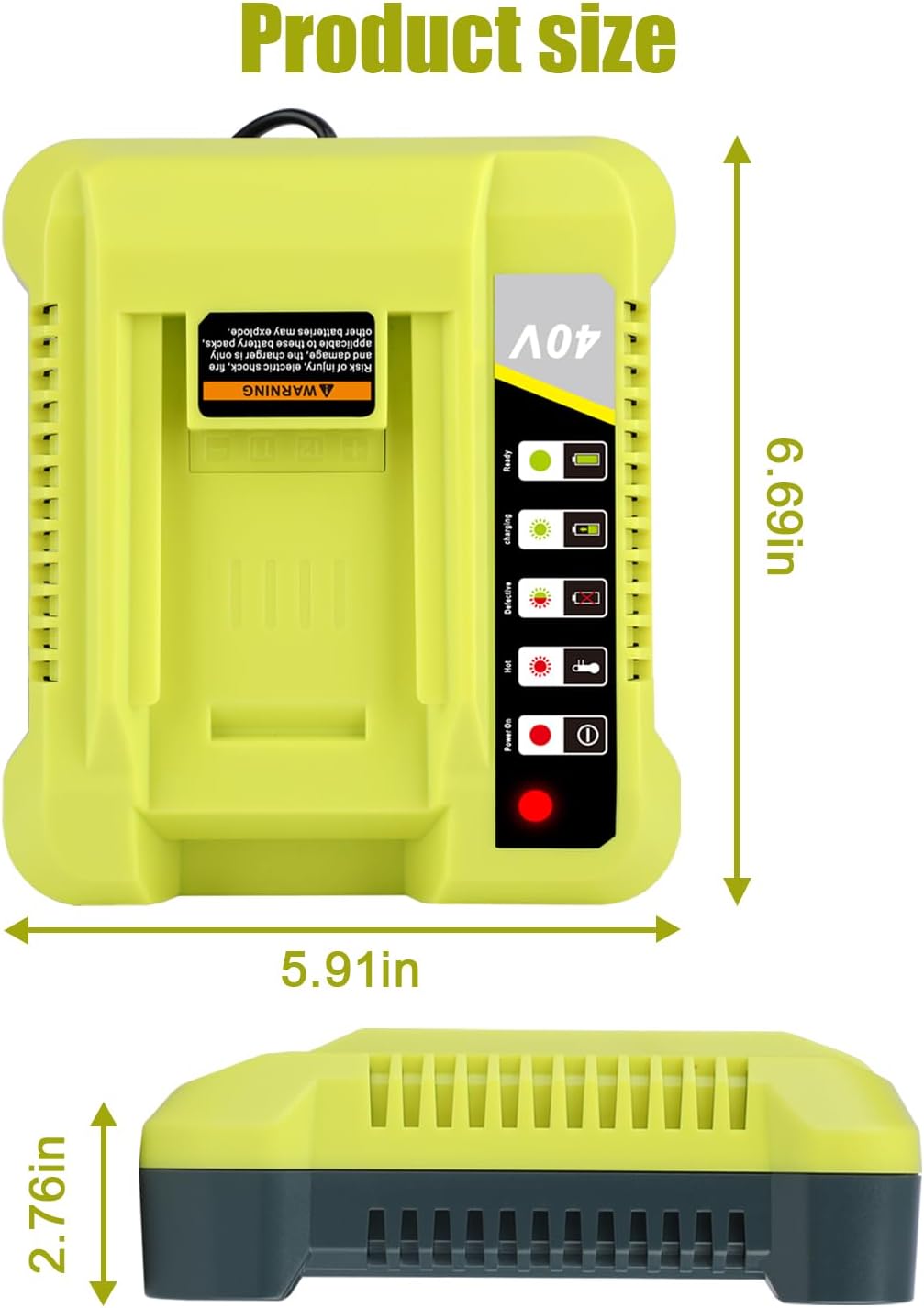 KUNLUN OP401 40-Volt Battery Lithium-Ion Charger for Ryobi 40V OP4050A OP4026 OP40601 OP4040 OP4030 OP4015 OP40201 Li-ion Battery with LED Indicator(40V Batteries Not Included) - Image 5