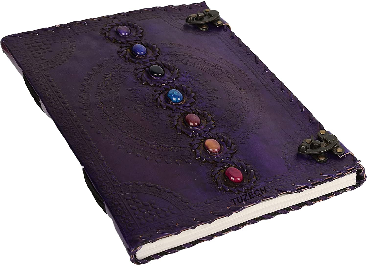 Chakra-Tagebuch, handgefertigt, riesiges Lederbindung, Tagebuch für Damen und Herren, Buch der Schatten, Tagebuch, College-Buch, Poesie, Skizze, Zauberbuch, riesiges Leder-Tagebuch (55,9 cm),