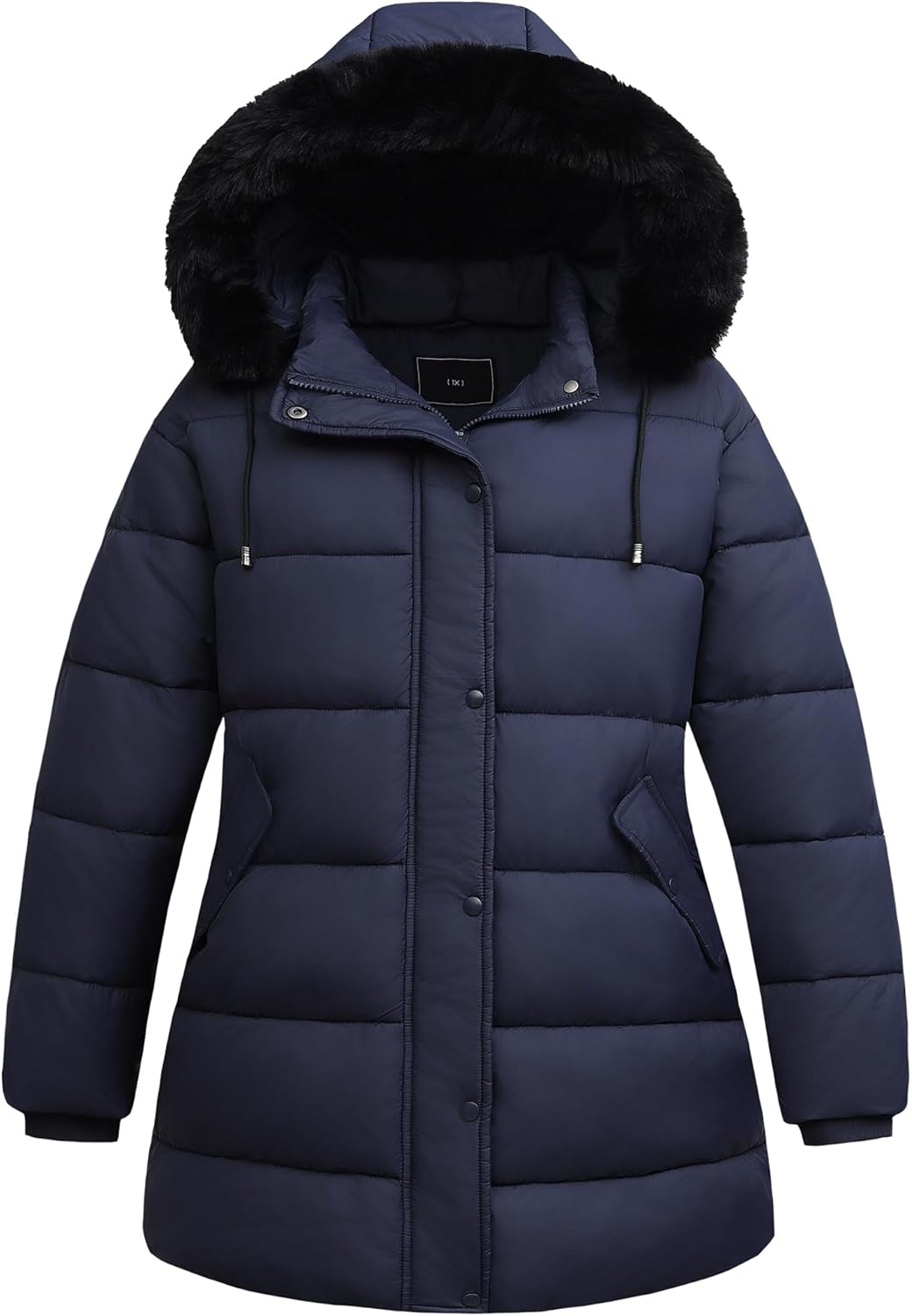 Women's Plus Size Down Coat| Waterproof, Windproof, Detachable Hood, Flannel Lined Dark Blue 4X